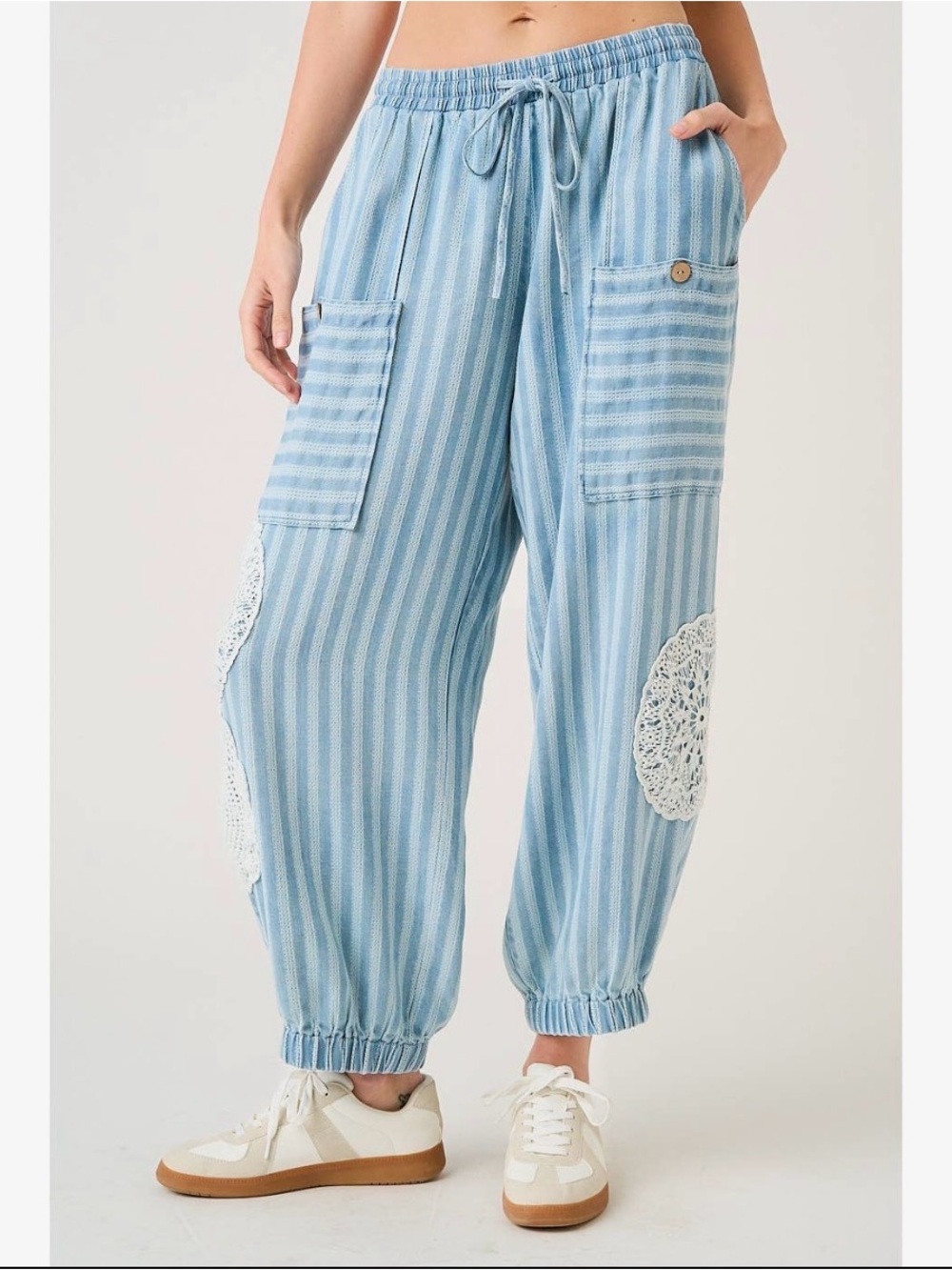 Striped Lace Patch Pants